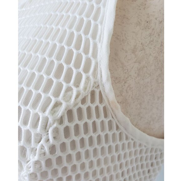 White Lined Fish Net Puff Skirt Tank top dress - Picture 7 of 8